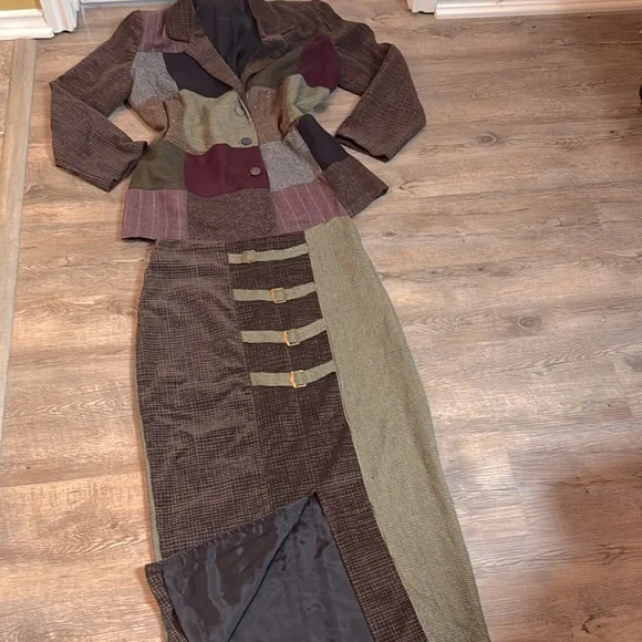 Vintage 1ofakind Designer California 2 piece multipattern tweed skirt & jacket - Picture 1 of 8